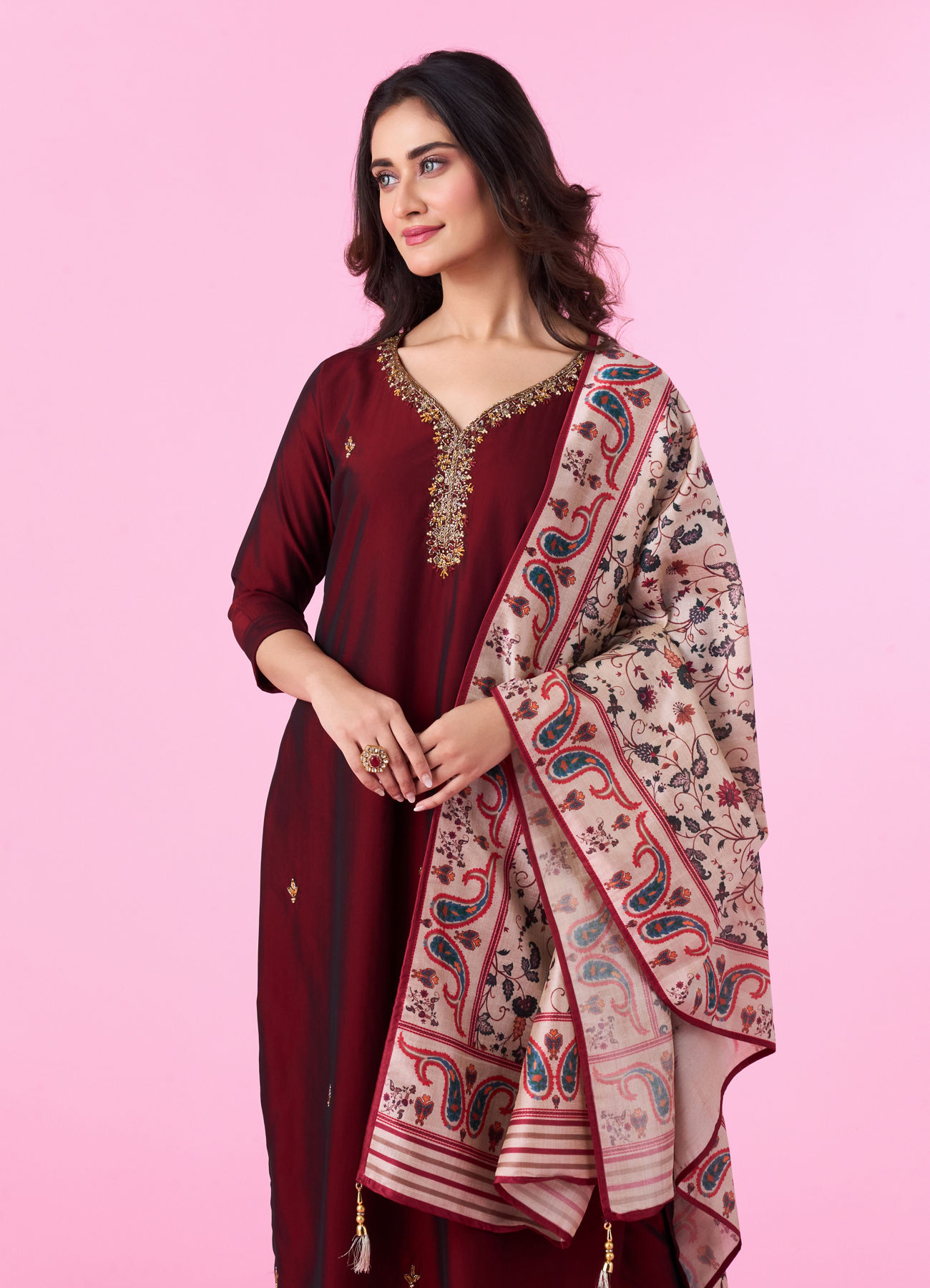 Mohey Women Maroon Elegance Straight Suit