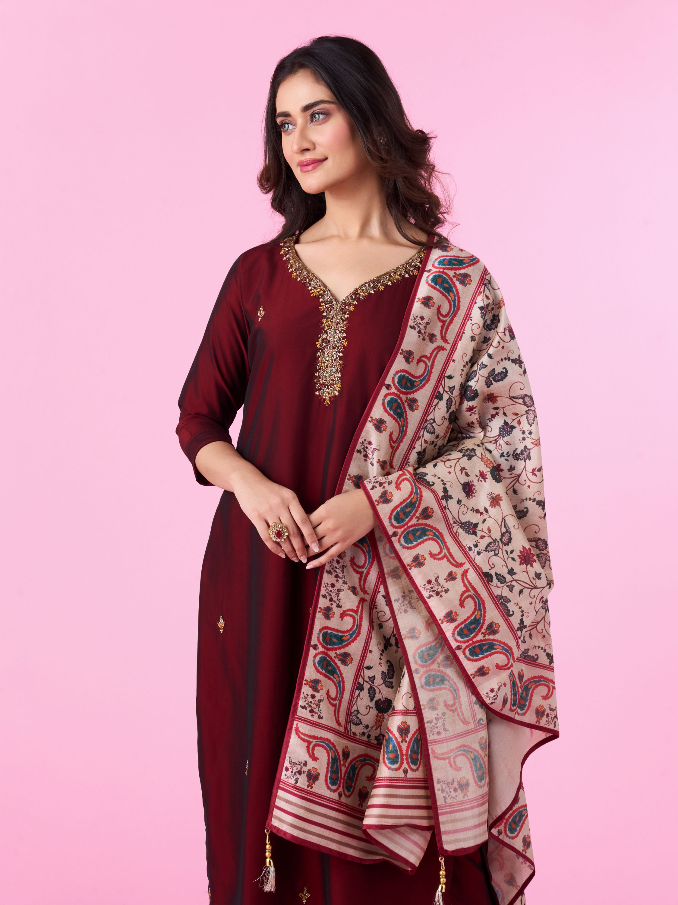 Mohey Women Maroon Elegance Straight Suit