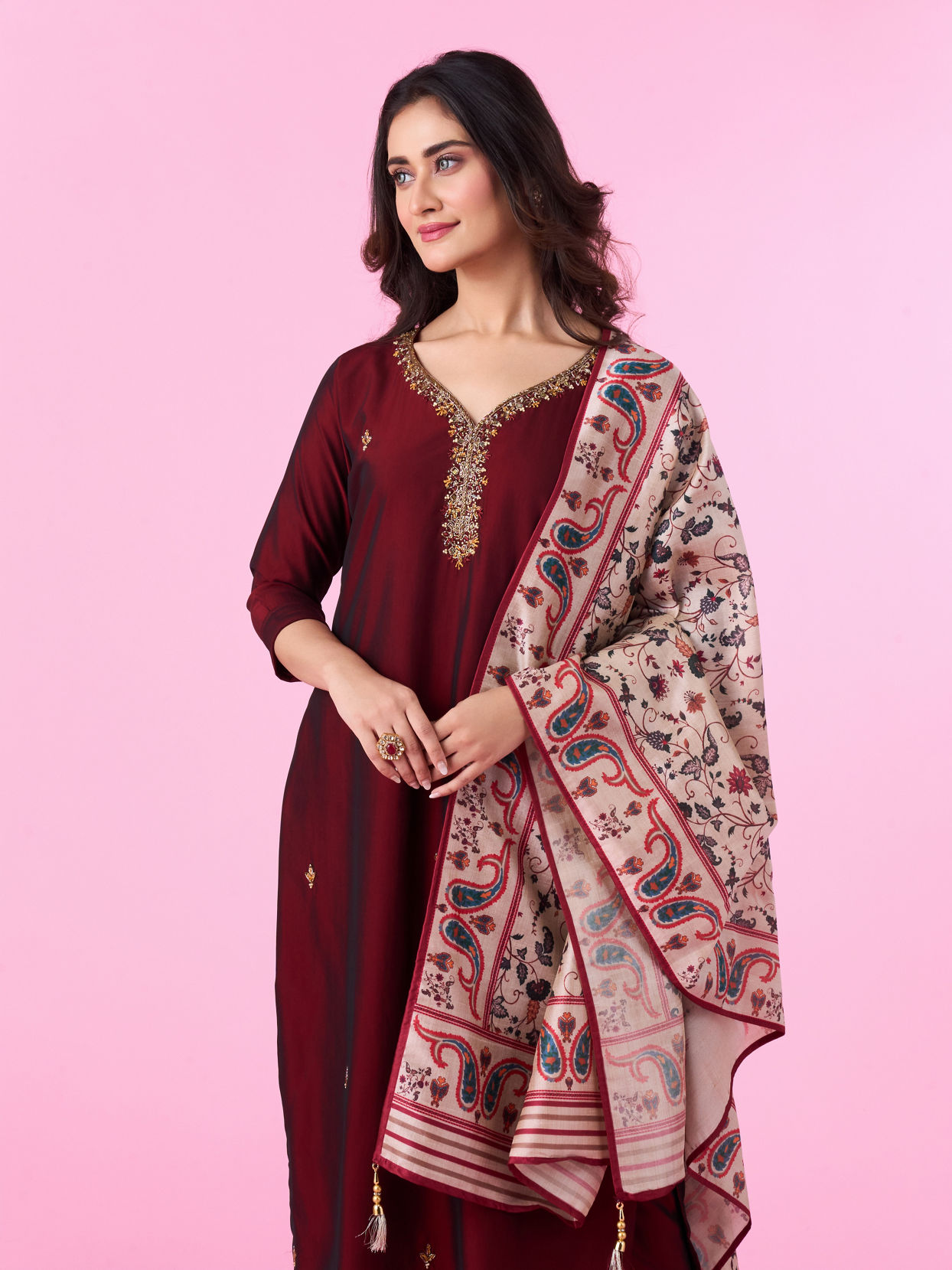Mohey Women Maroon Elegance Straight Suit