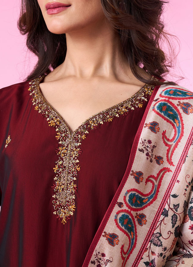 Mohey Women Maroon Elegance Straight Suit