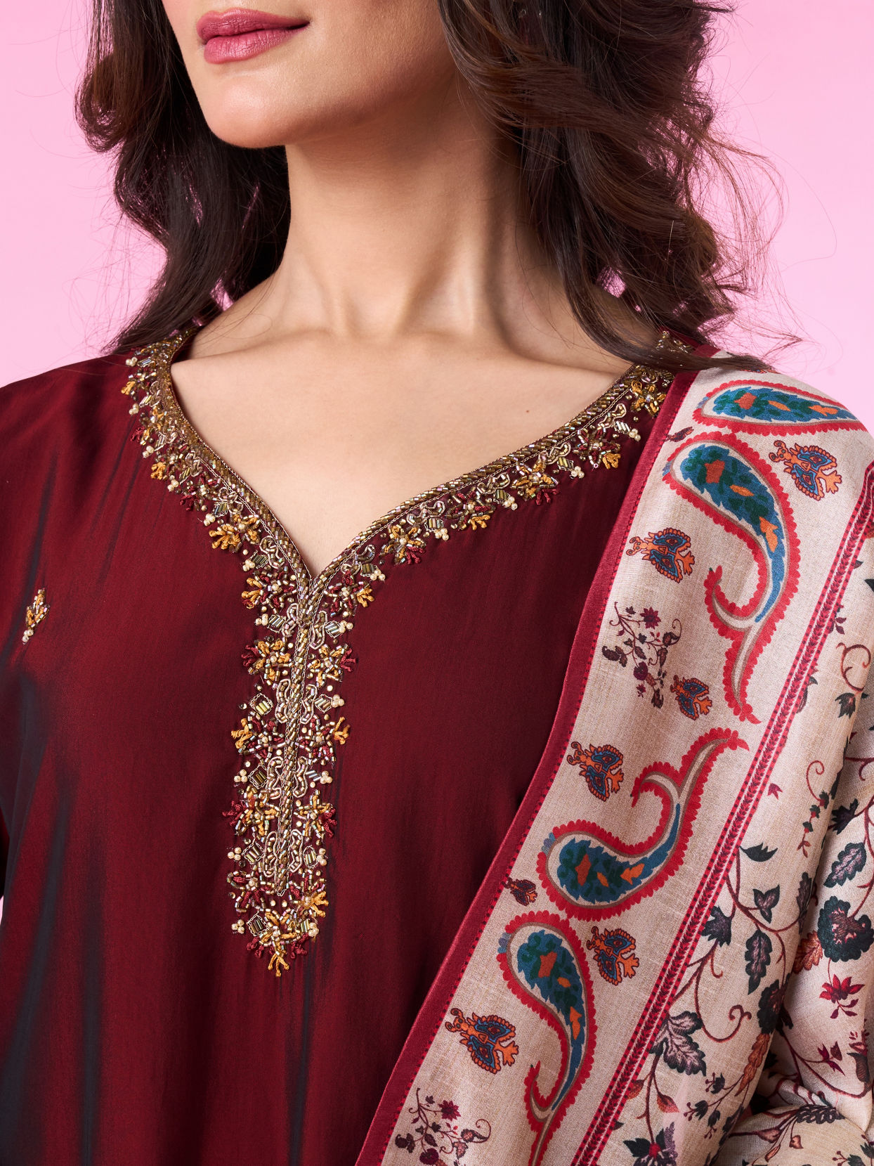 Mohey Women Maroon Elegance Straight Suit