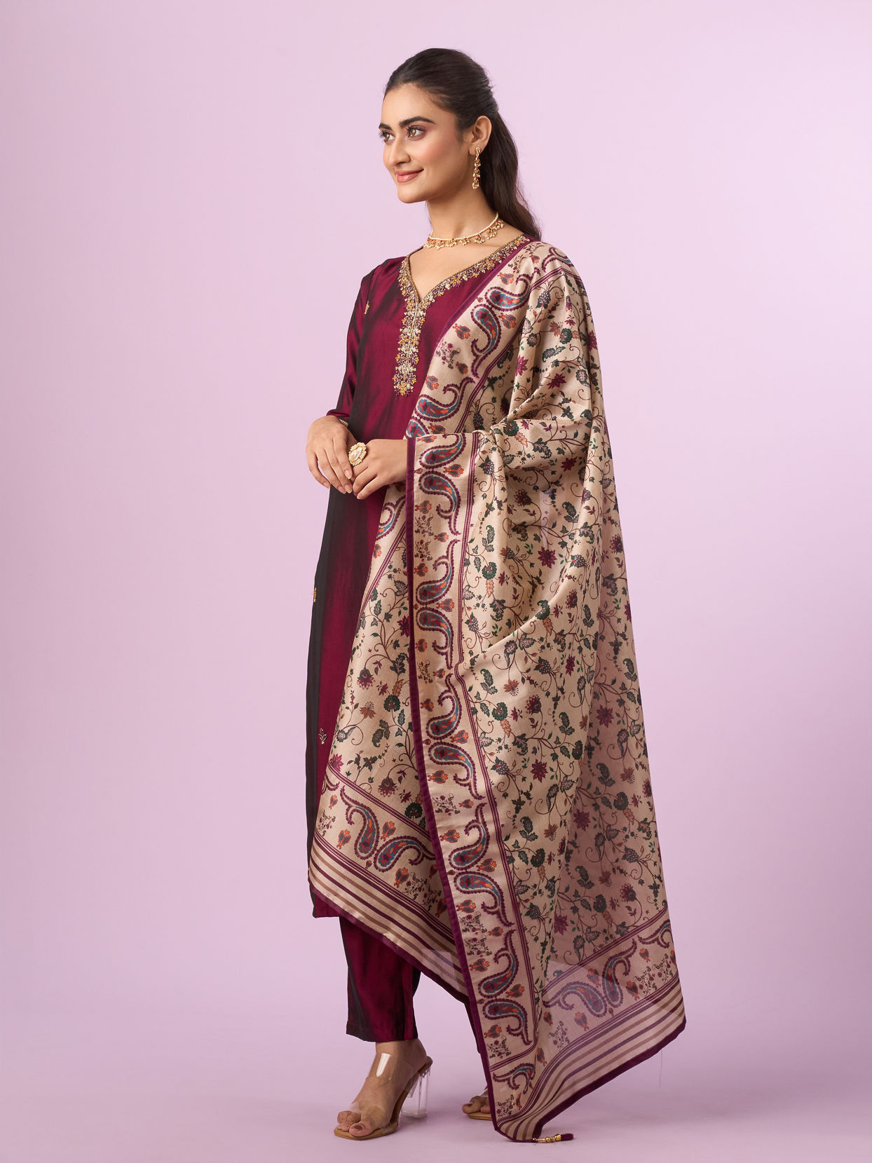 Mohey Women Wine Elegance Straight Suit