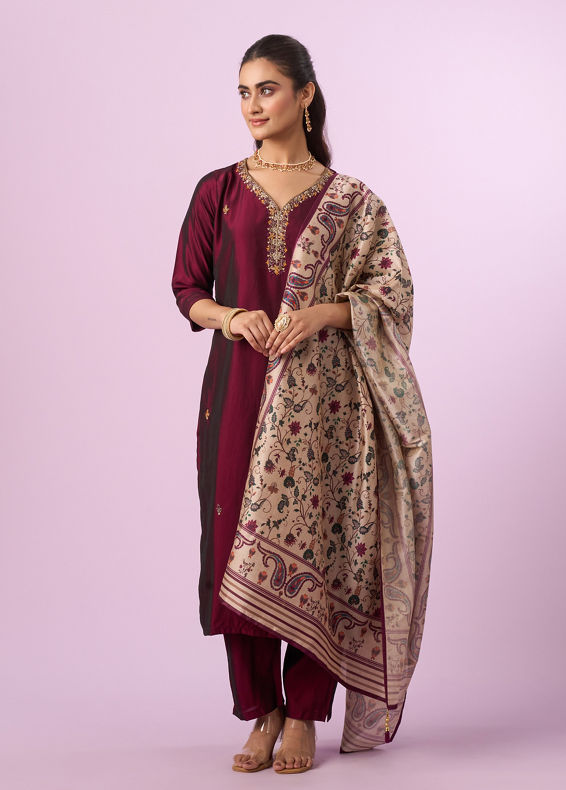 Mohey Women Wine Elegance Straight Suit