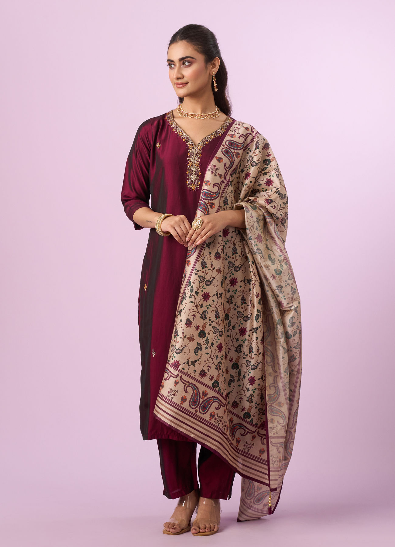 Mohey Women Wine Elegance Straight Suit