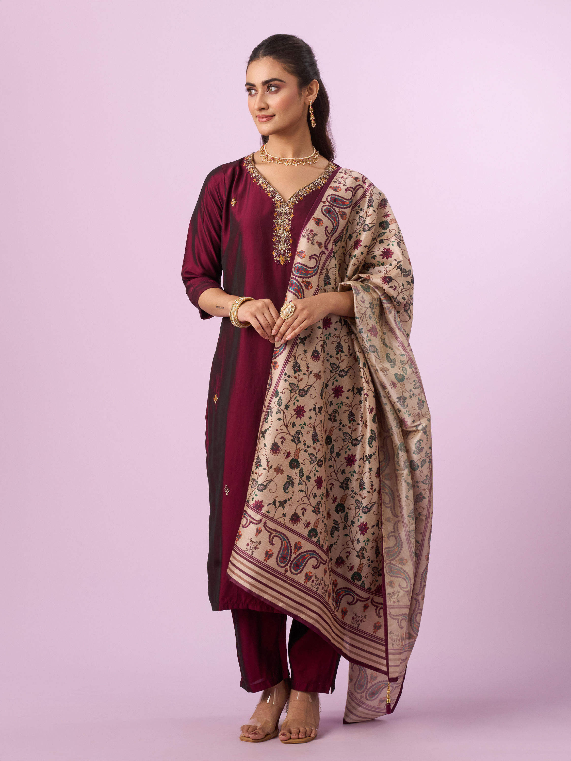 Mohey Women Wine Elegance Straight Suit
