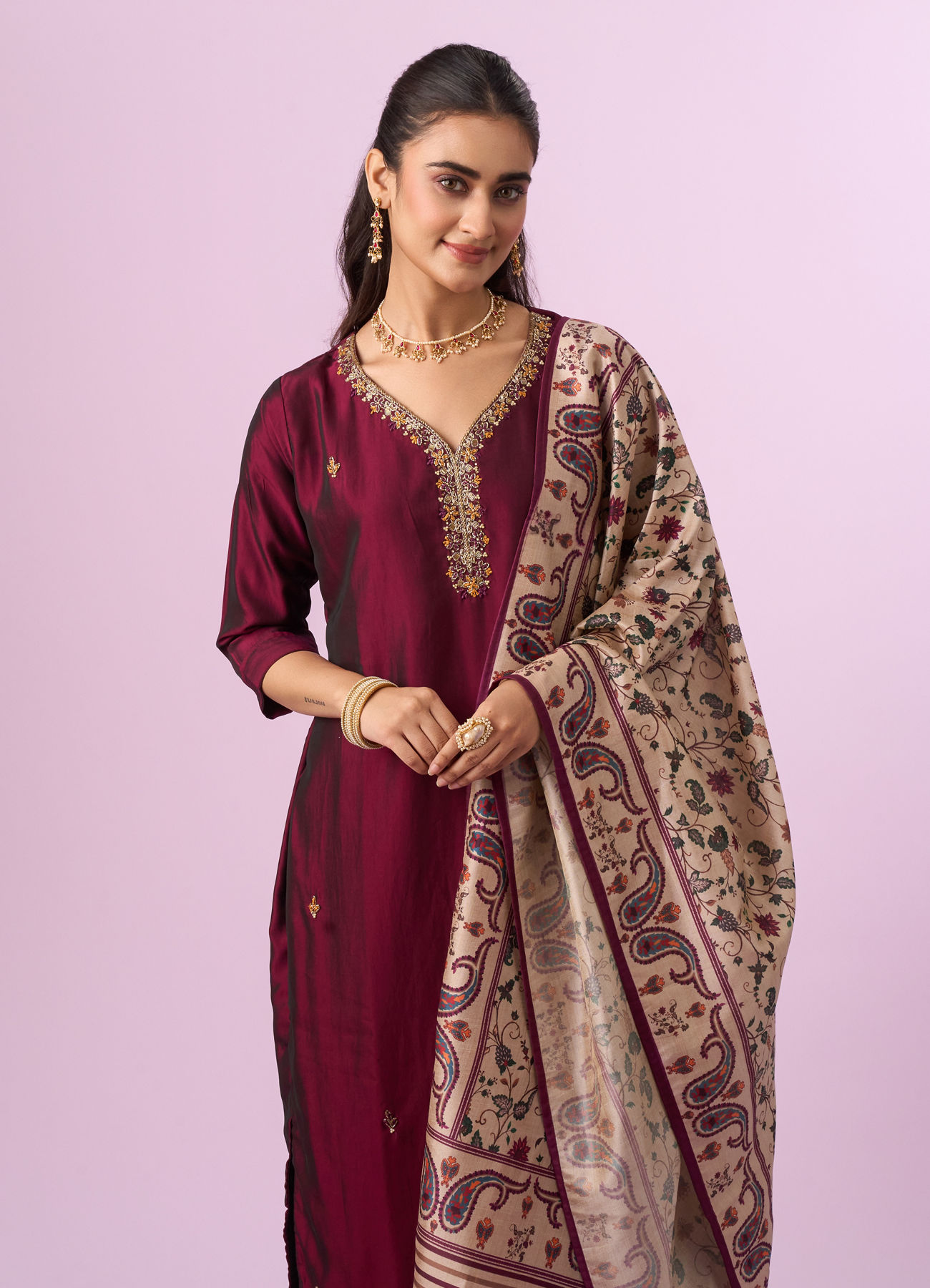 Mohey Women Wine Elegance Straight Suit