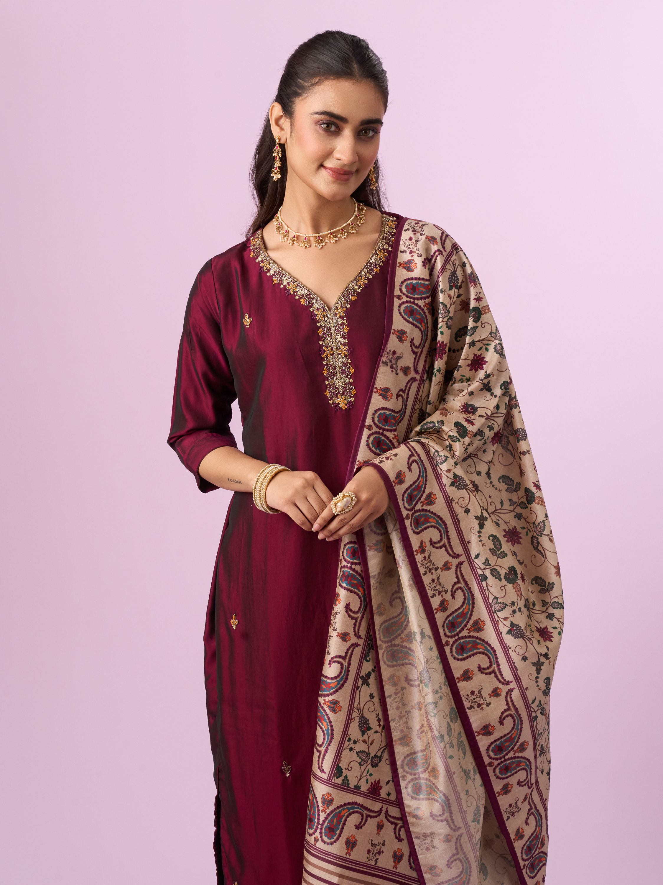 Mohey Women Wine Elegance Straight Suit