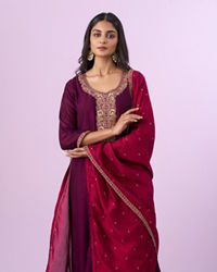 Mohey Women Wine Art Silk Anarkali Set