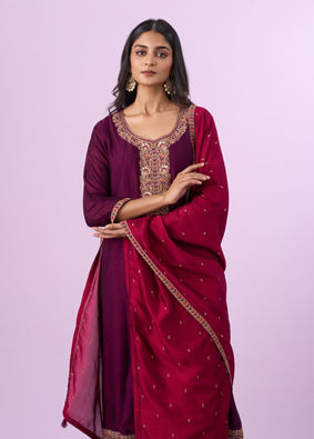 Mohey Women Wine Anarkali Set