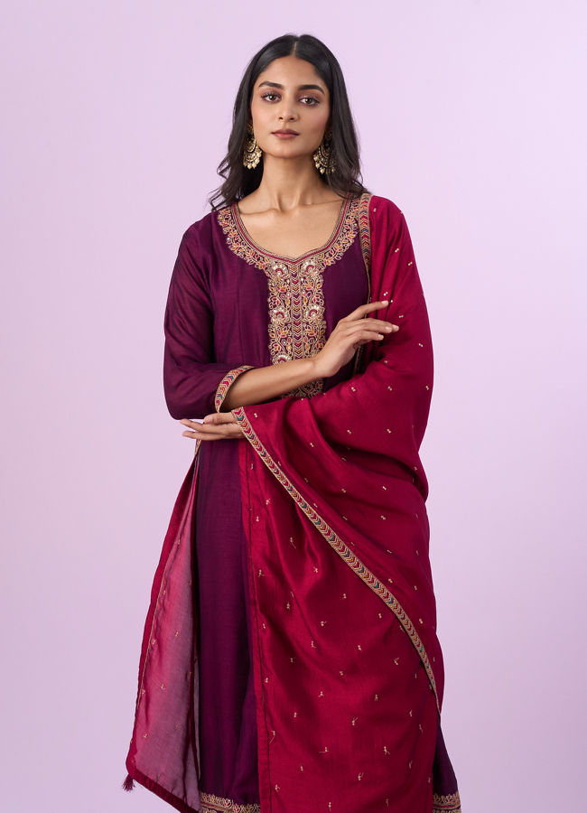 Mohey Women Wine Anarkali Set