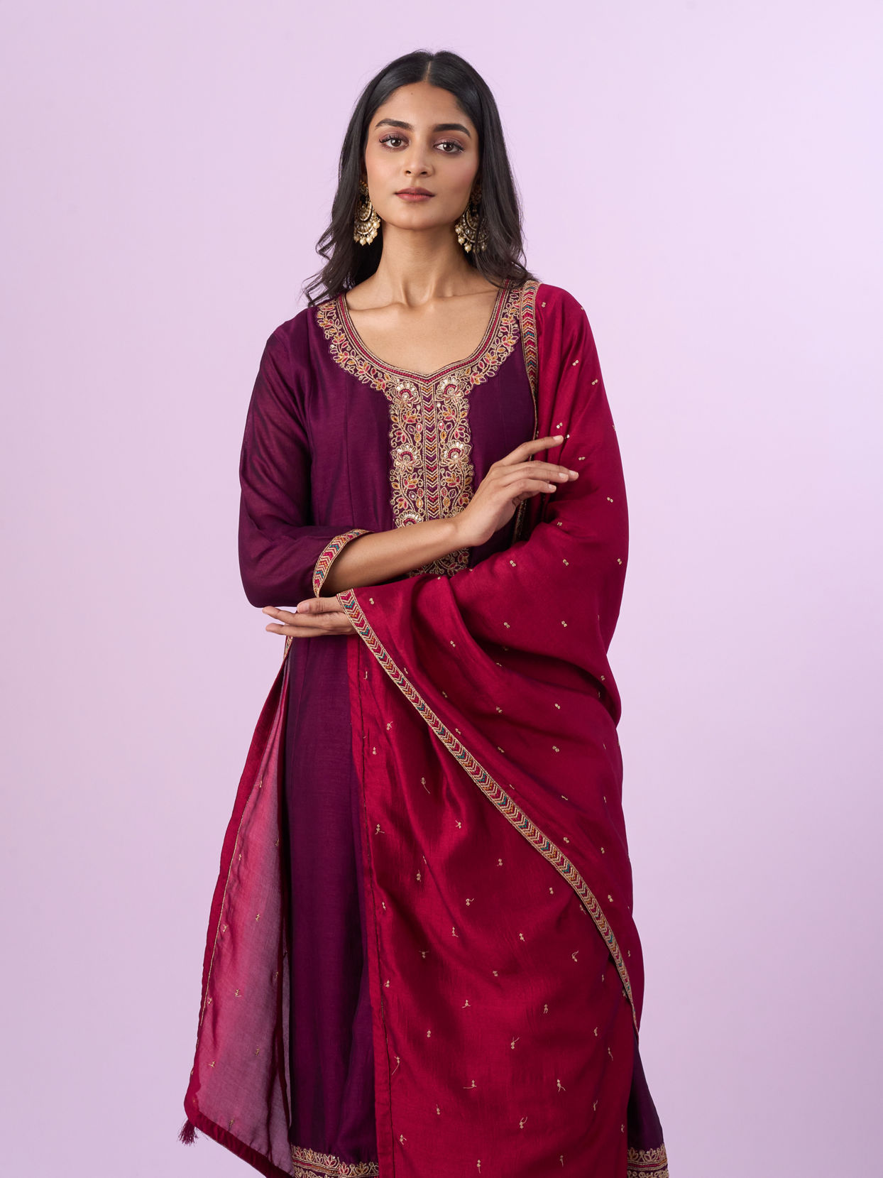 Mohey Women Wine Anarkali Set