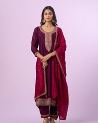 Mohey Women Wine Art Silk Anarkali Set