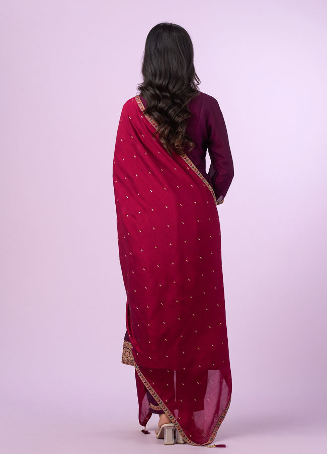 Mohey Women Wine Art Silk Anarkali Set