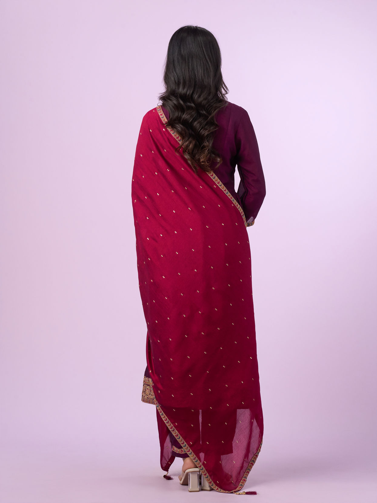 Mohey Women Wine Art Silk Anarkali Set