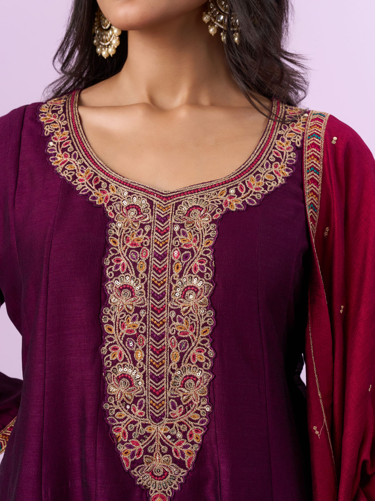 Mohey Women Wine Art Silk Anarkali Set