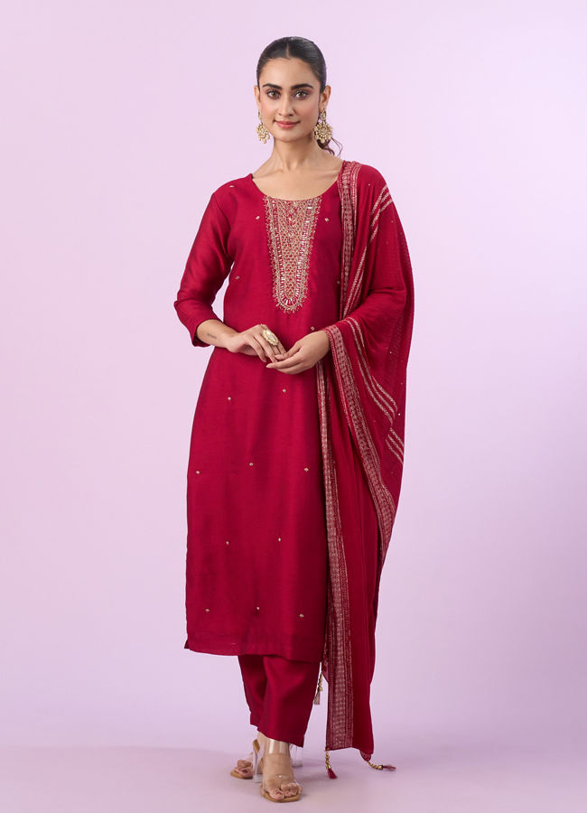 Mohey Women Vivacious Red Straight Suit