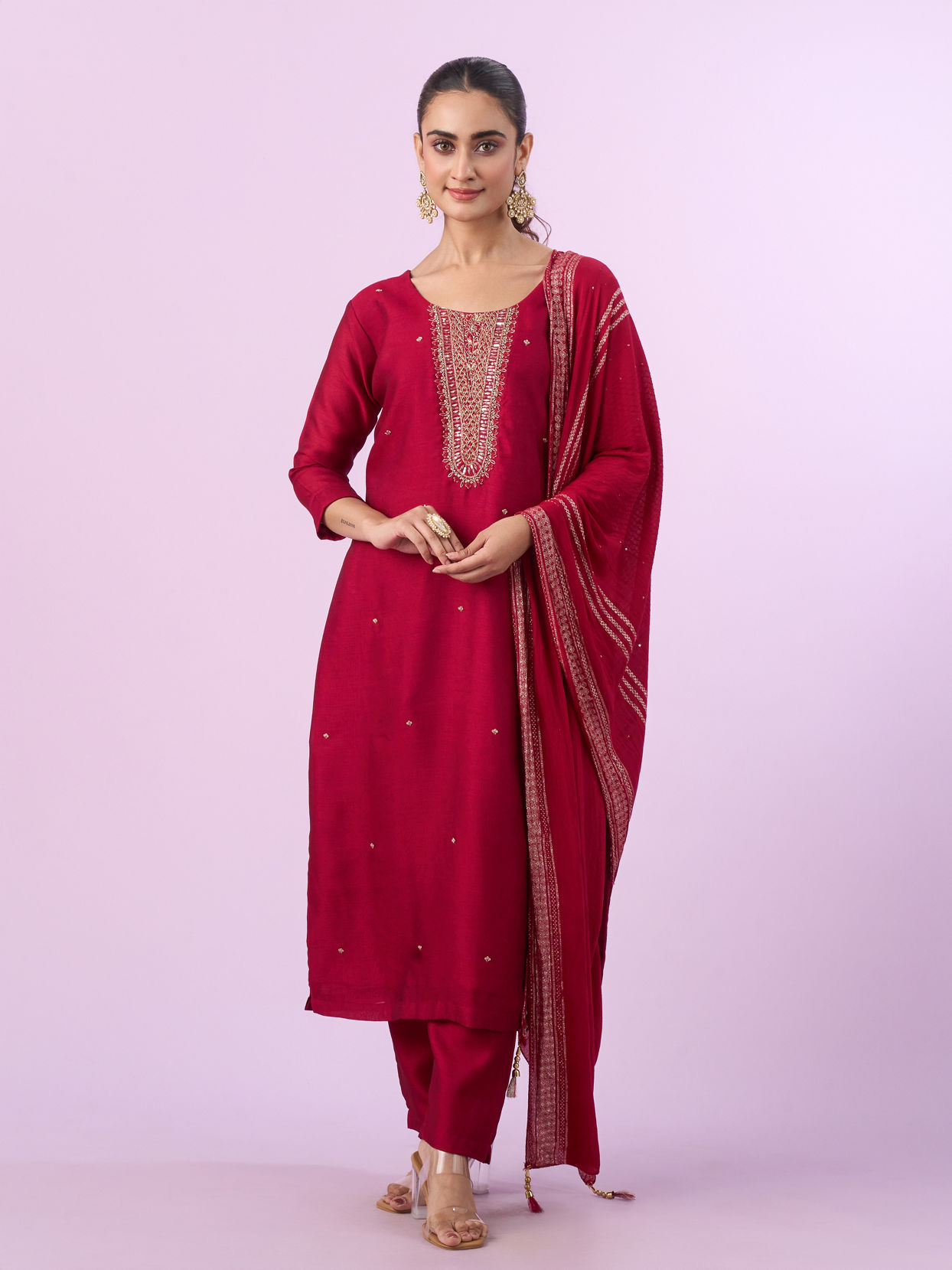 Mohey Women Vivacious Red Straight Suit