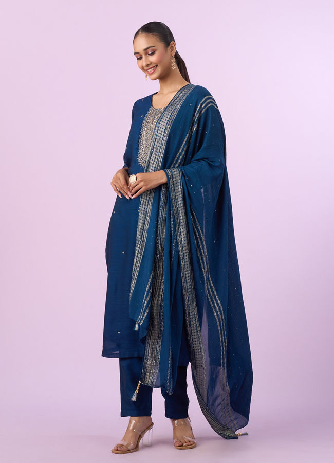 Mohey Women Elegant Blue Stitched Suit