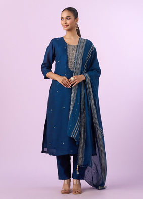 Mohey Women Elegant Blue Stitched Suit