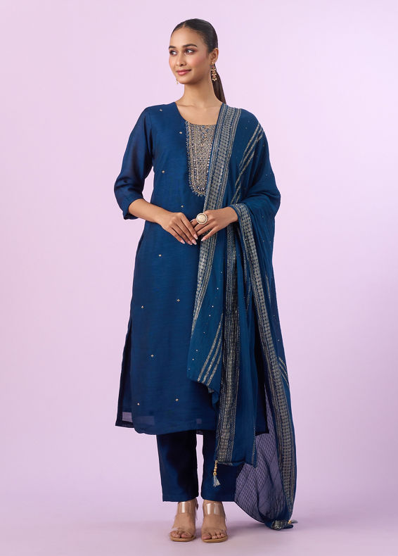 Mohey Women Elegant Blue Stitched Suit