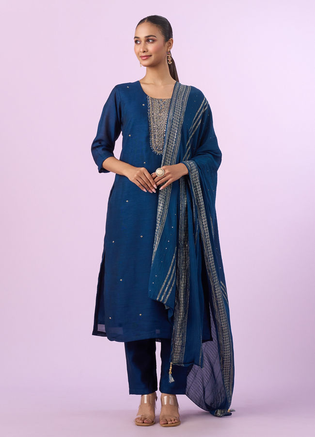 Mohey Women Elegant Blue Stitched Suit