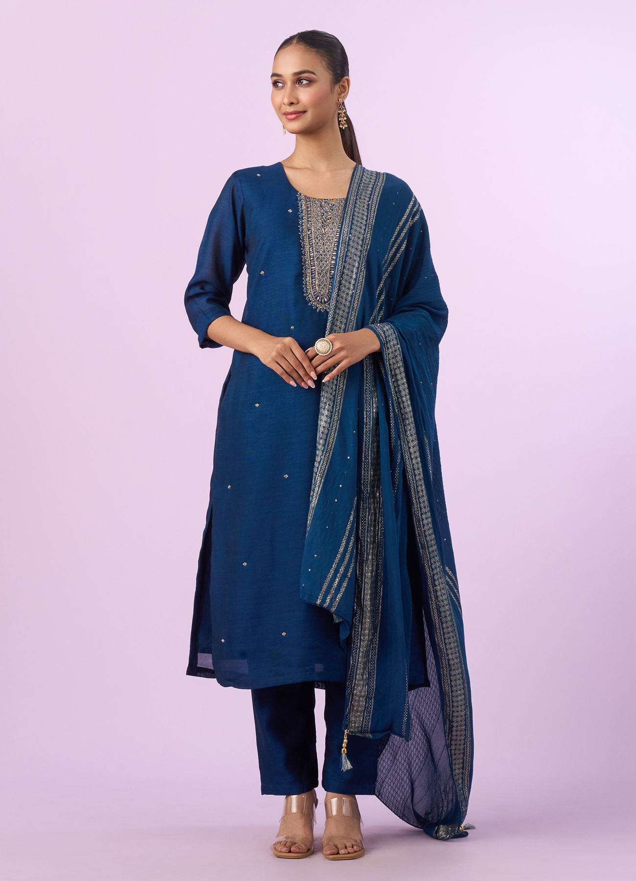 Mohey Women Elegant Blue Stitched Suit