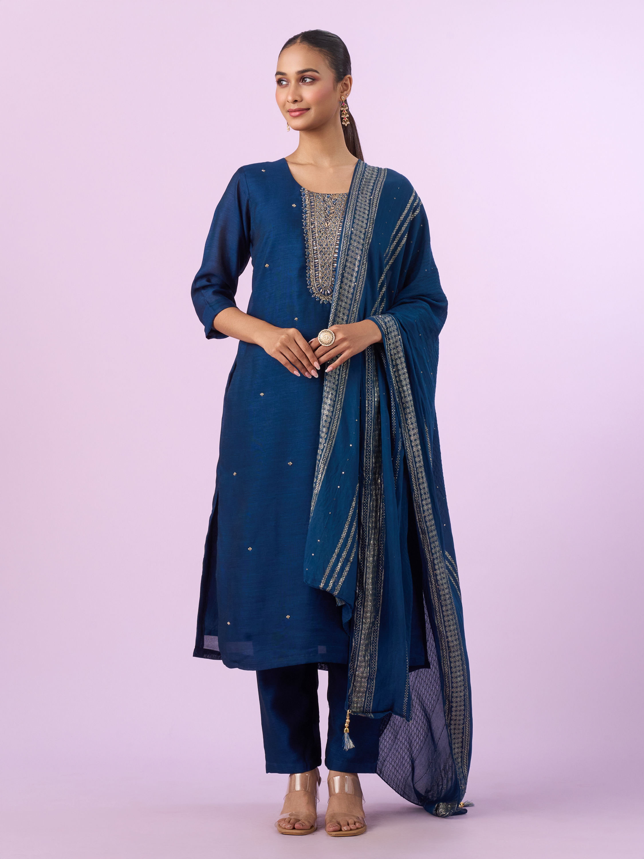 Mohey Women Elegant Blue Stitched Suit