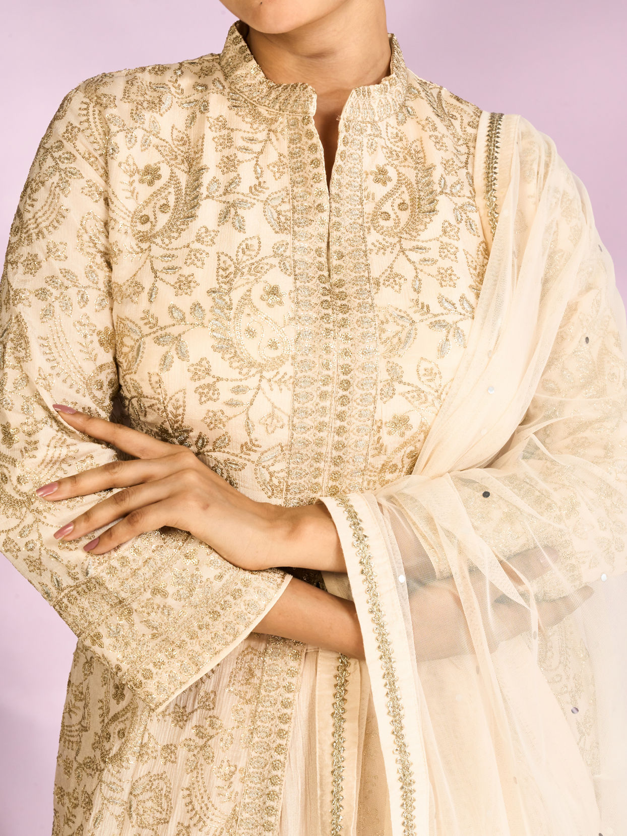 Mohey Women Dazzling Cream Anarkali Suit