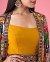 Mohey Women Mustard Yellow Georgette Gown with Jacket Indo Western