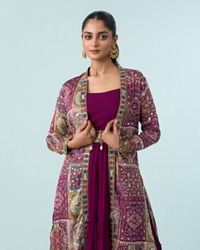 Mohey Women Enthralling Wine Georgette Indo Western
