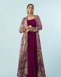 Mohey Women Enthralling Wine Georgette Indo Western