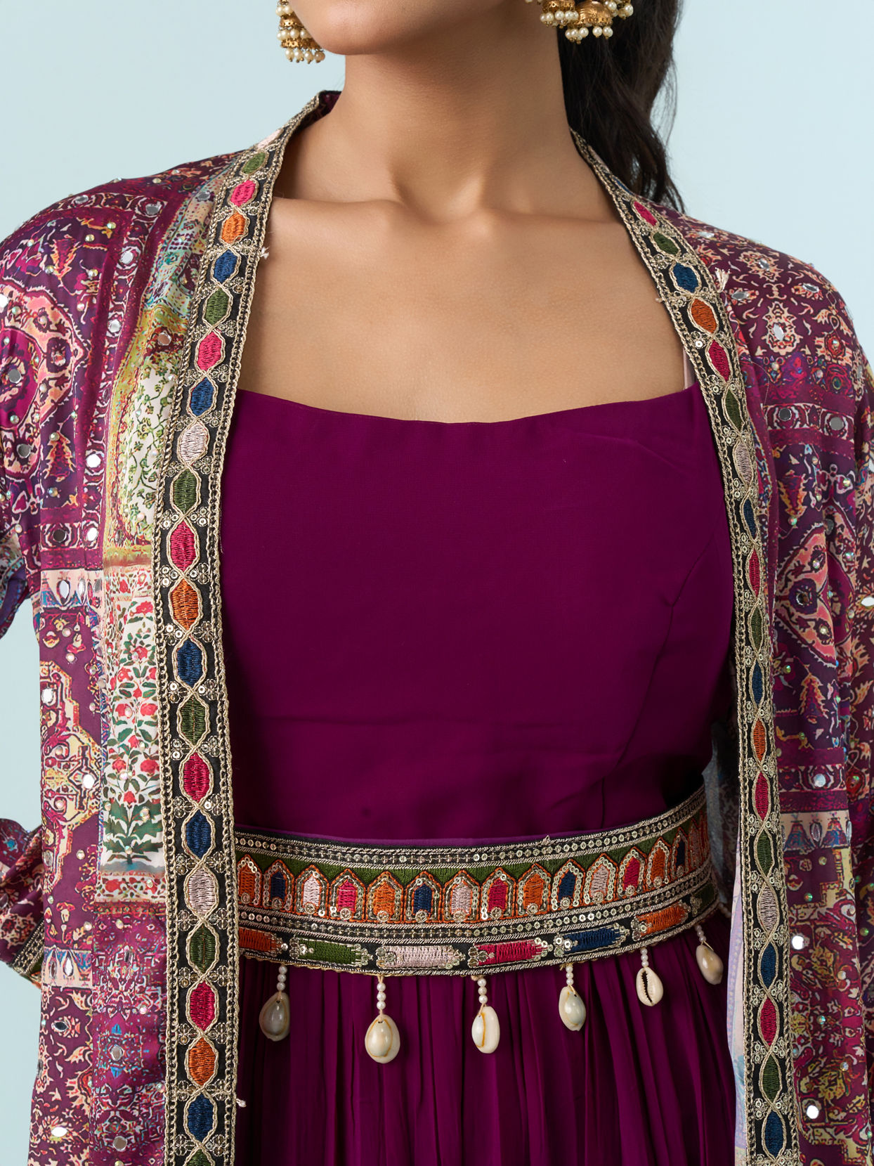Mohey Women Enthralling Wine Georgette Indo Western