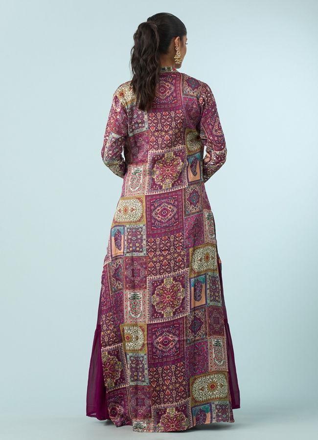 Mohey Women Enthralling Wine Georgette Indo Western