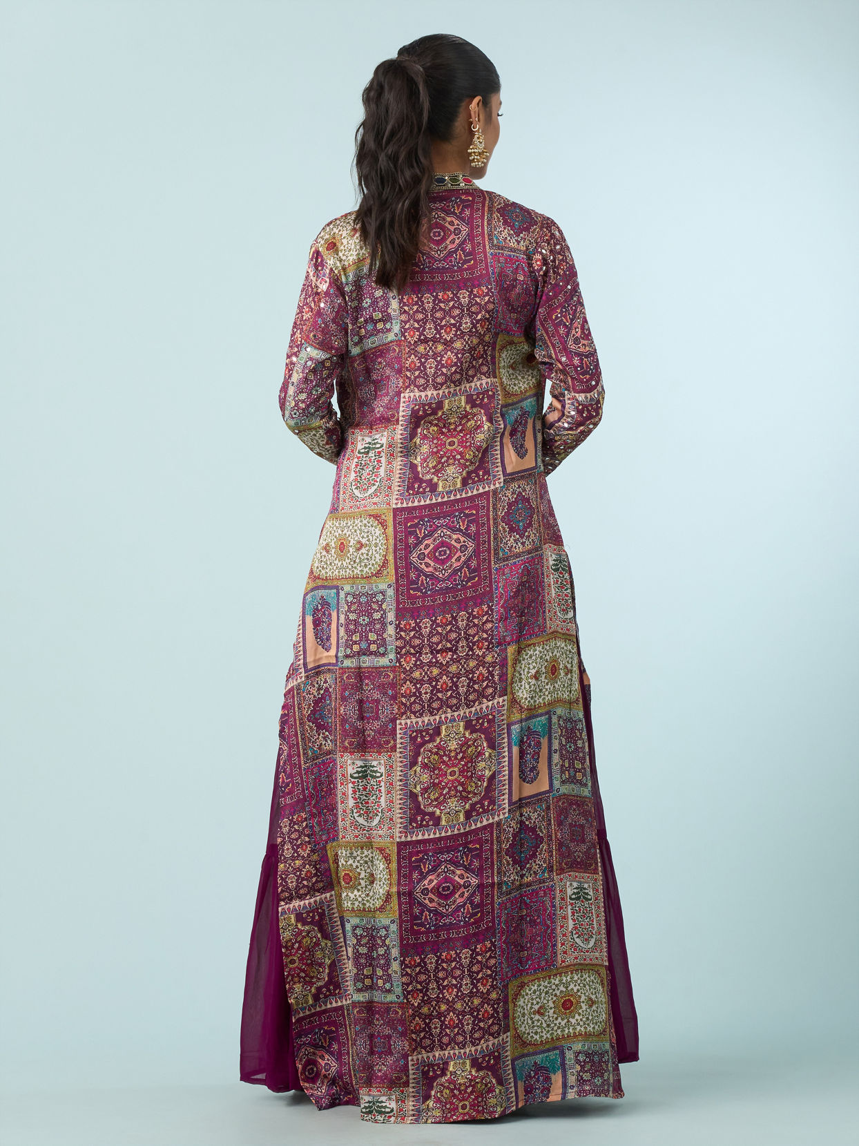 Mohey Women Enthralling Wine Georgette Indo Western