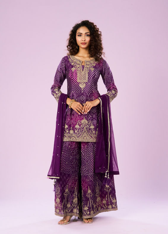 Mohey Women Purple Elegance Palazzo Suit