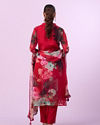 Mohey Women Red Organza Straight Suits