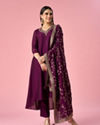 Mohey Women Wine Art Silk Anarkali Suit with Embroidery