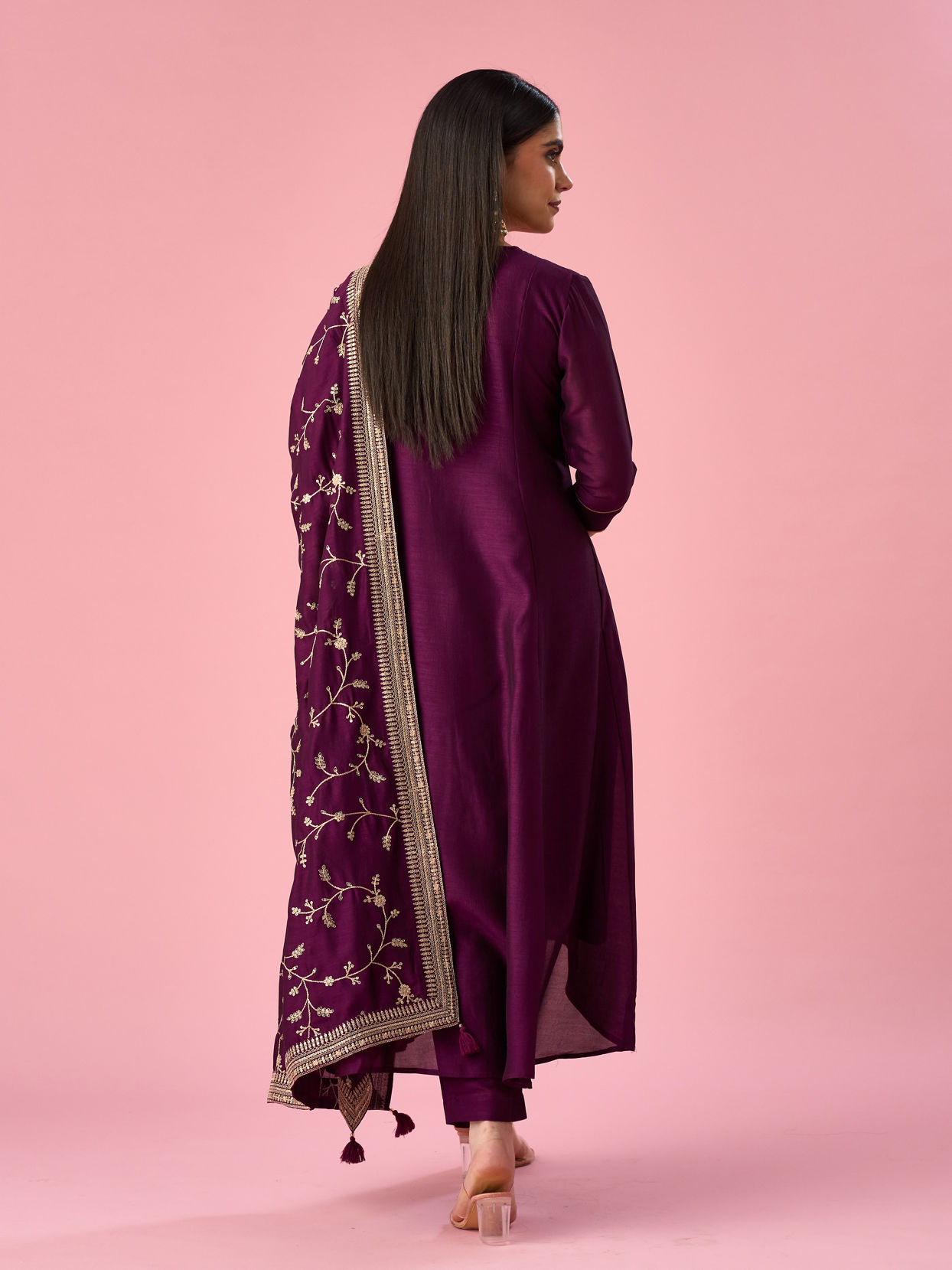 Mohey Women Wine Art Silk Anarkali Suit with Embroidery