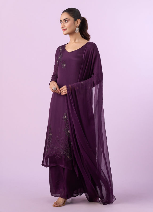 Mohey Women Gleaming Wine Palazzo Suit