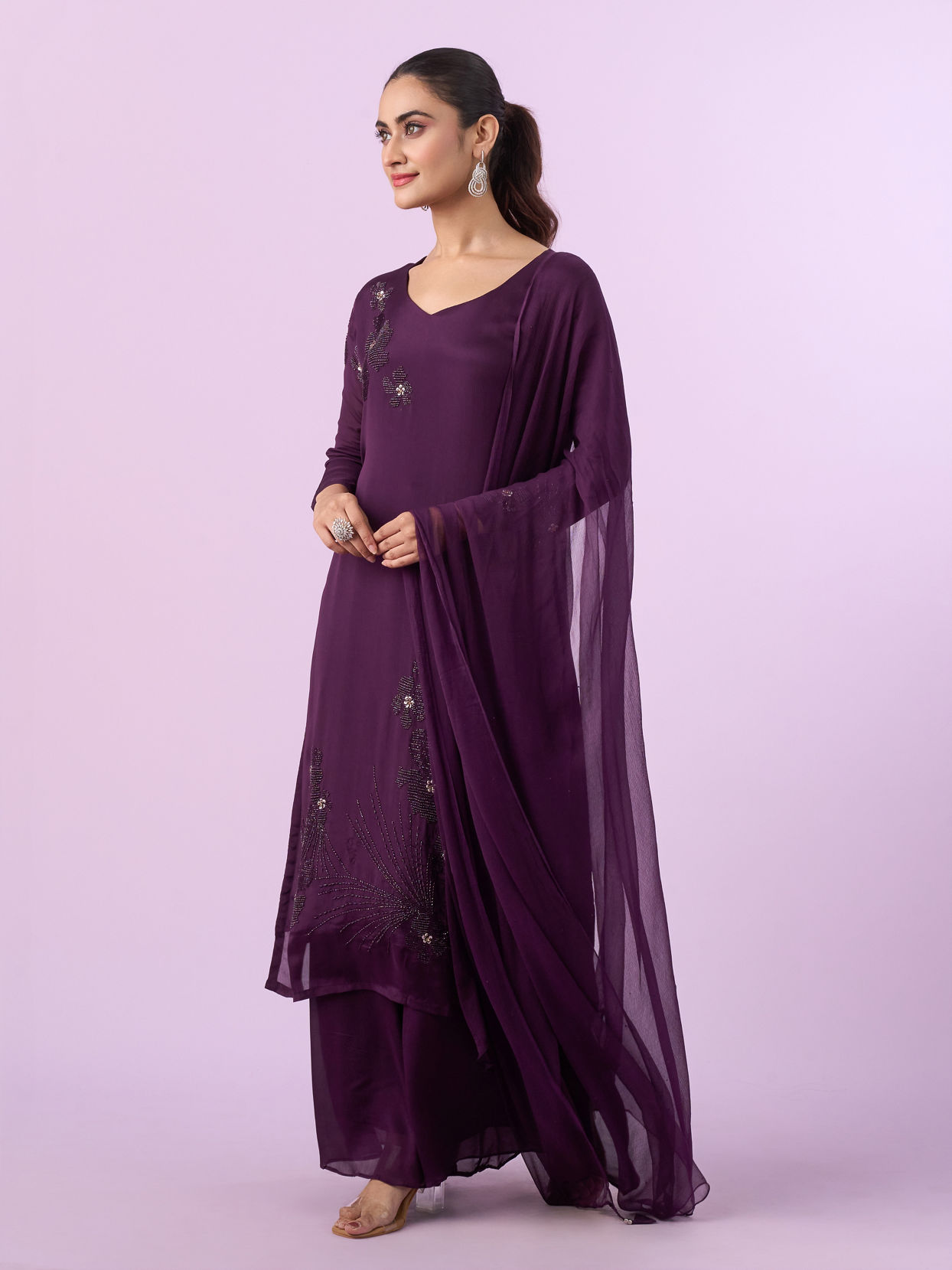 Mohey Women Gleaming Wine Palazzo Suit