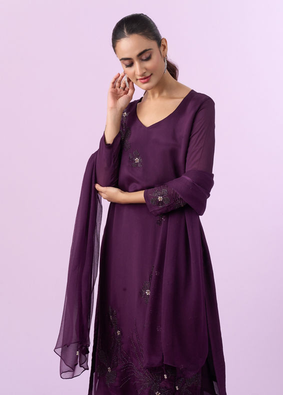 Mohey Women Gleaming Wine Palazzo Suit