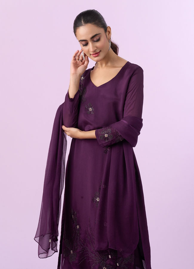 Mohey Women Gleaming Wine Palazzo Suit