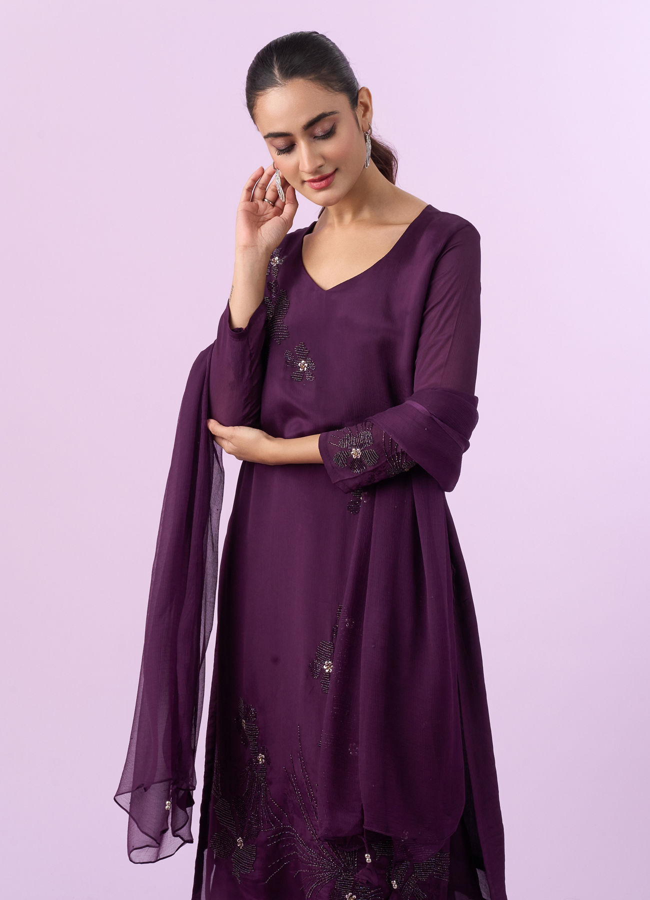 Mohey Women Gleaming Wine Palazzo Suit