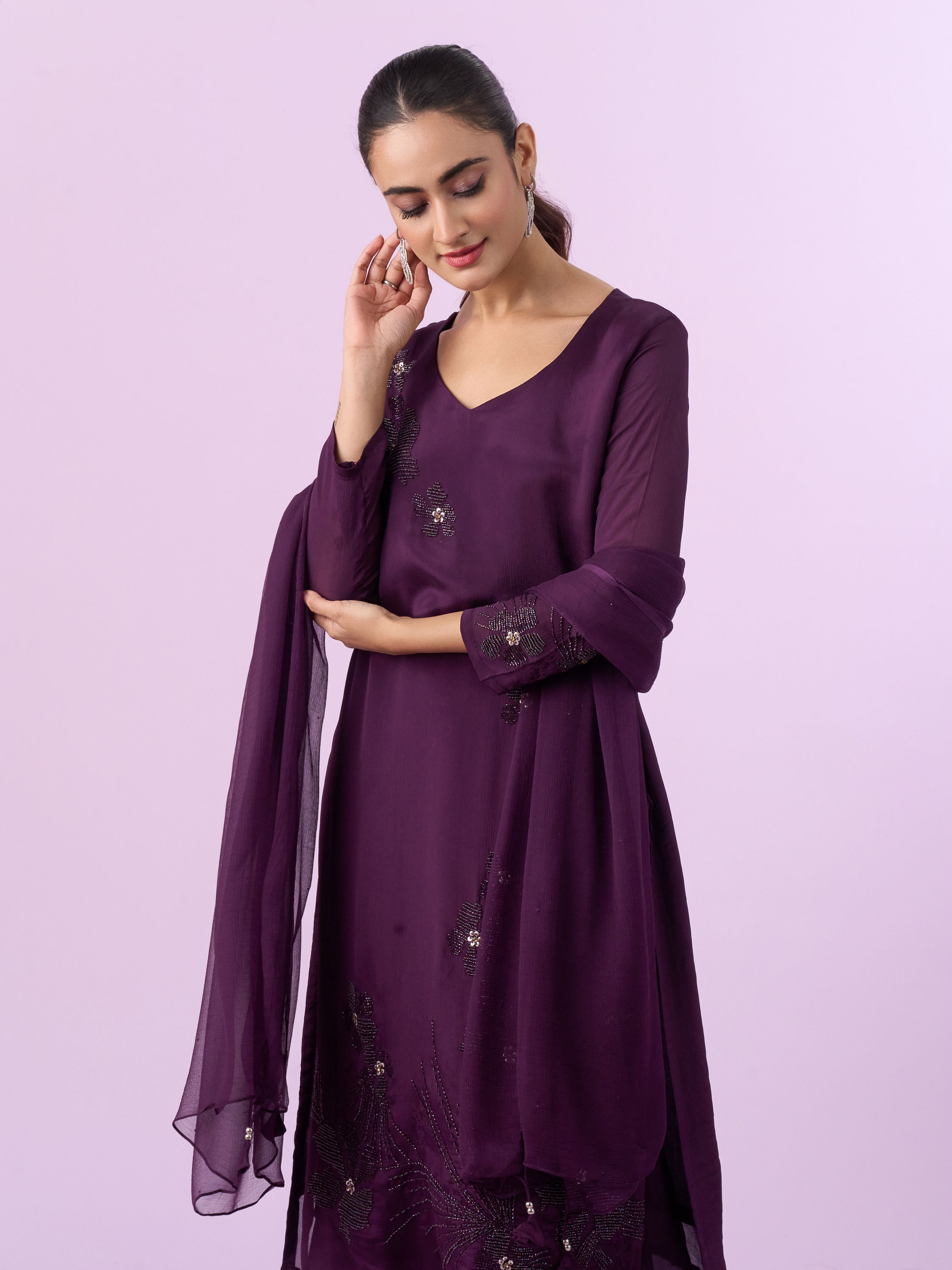 Mohey Women Gleaming Wine Palazzo Suit