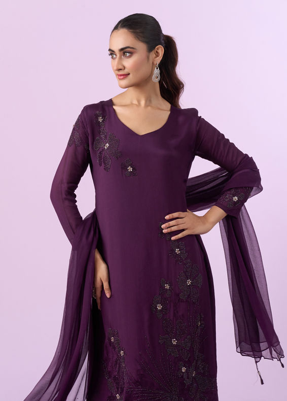 Mohey Women Gleaming Wine Palazzo Suit