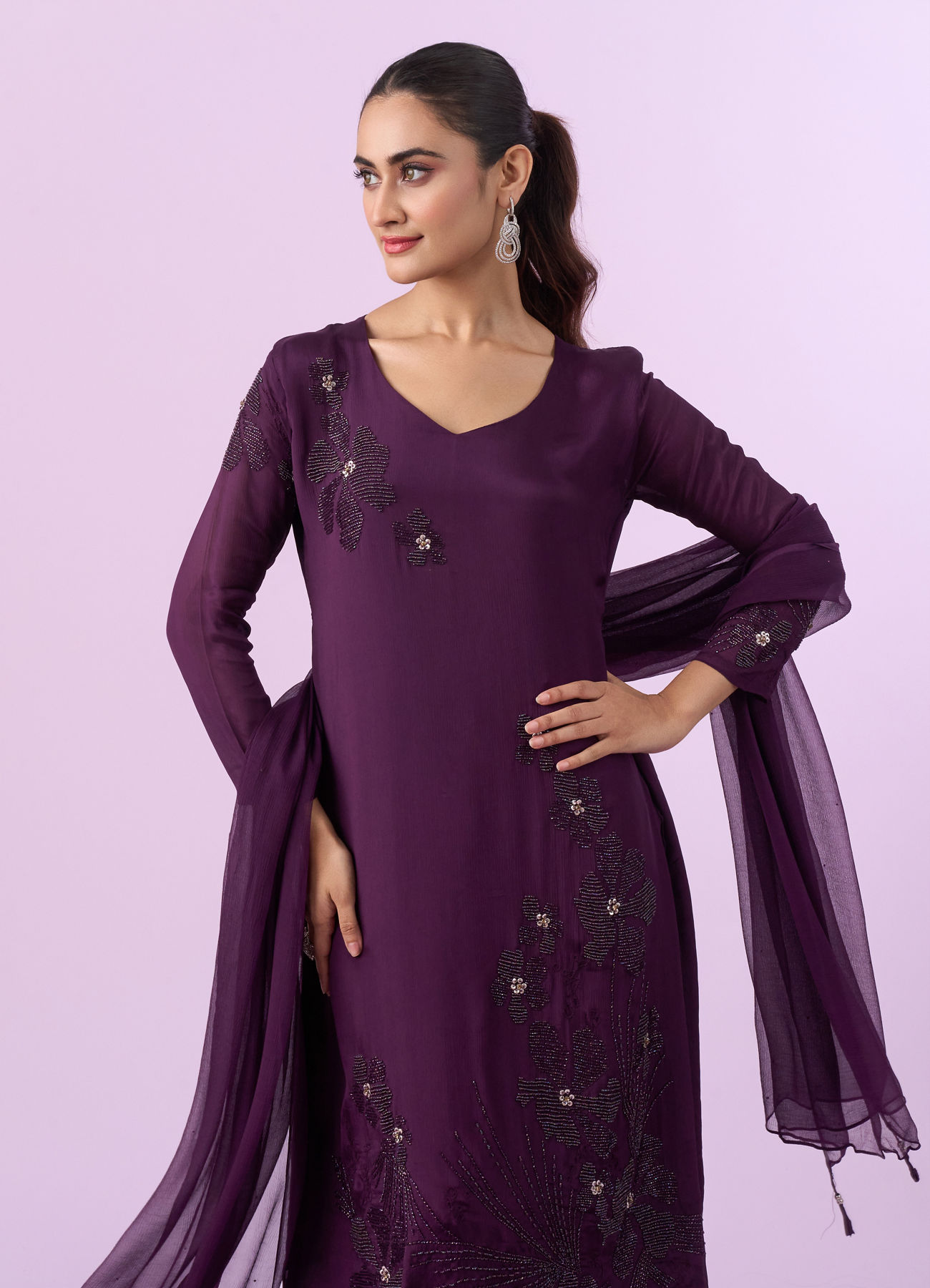 Mohey Women Gleaming Wine Palazzo Suit