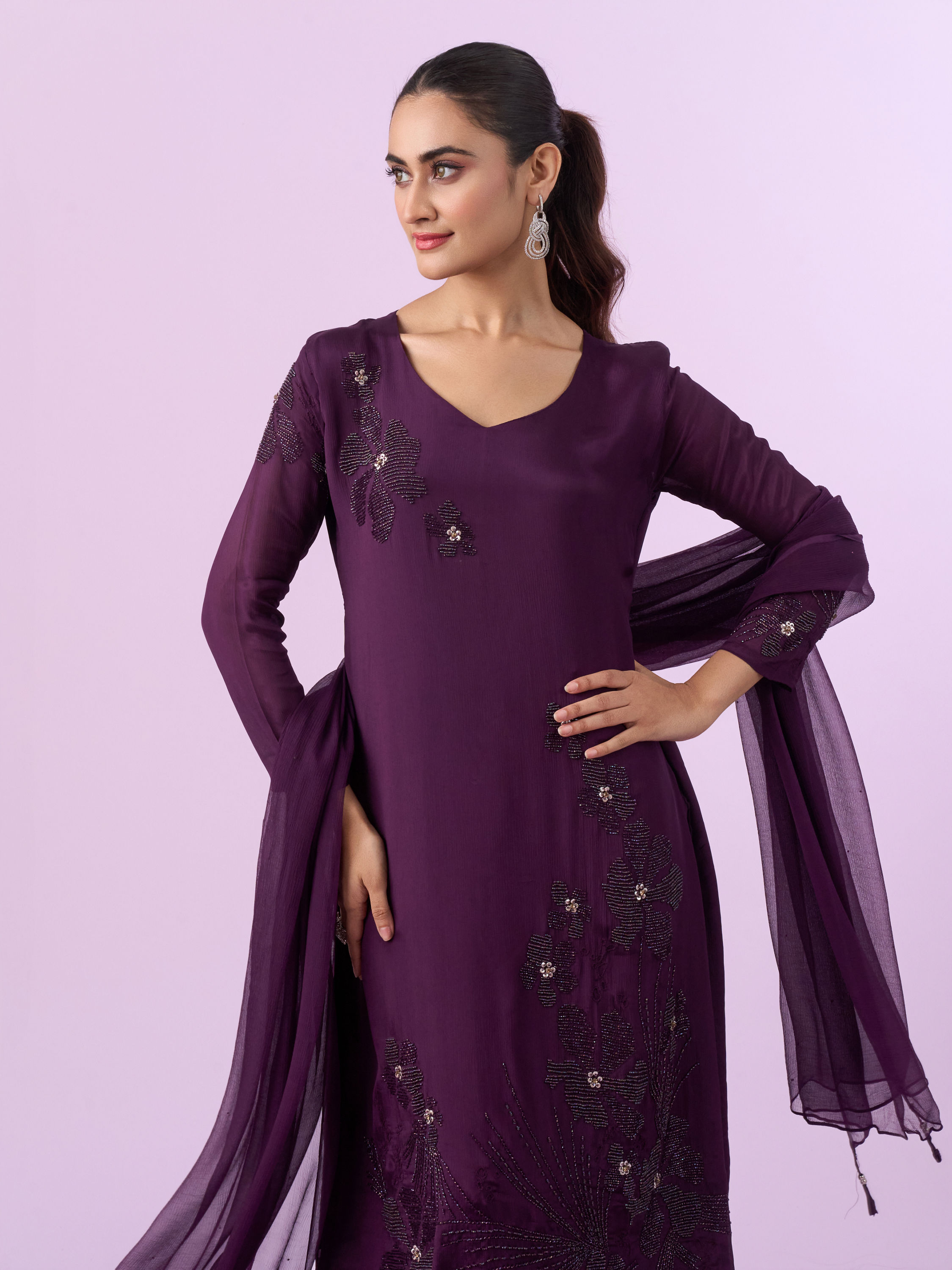 Mohey Women Gleaming Wine Palazzo Suit