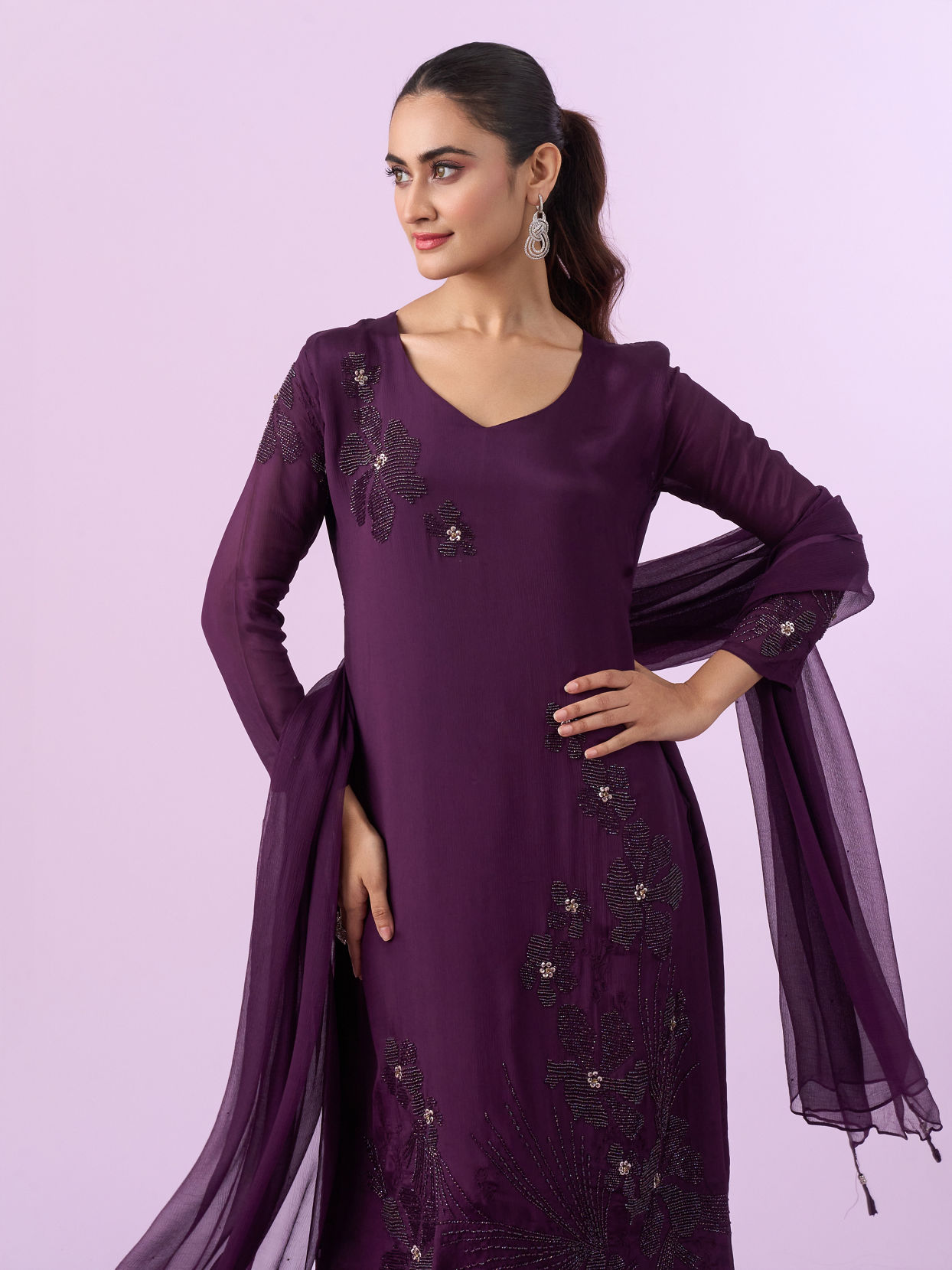 Mohey Women Gleaming Wine Palazzo Suit
