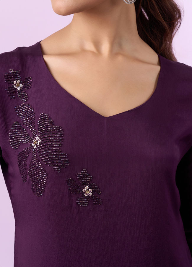 Mohey Women Gleaming Wine Palazzo Suit