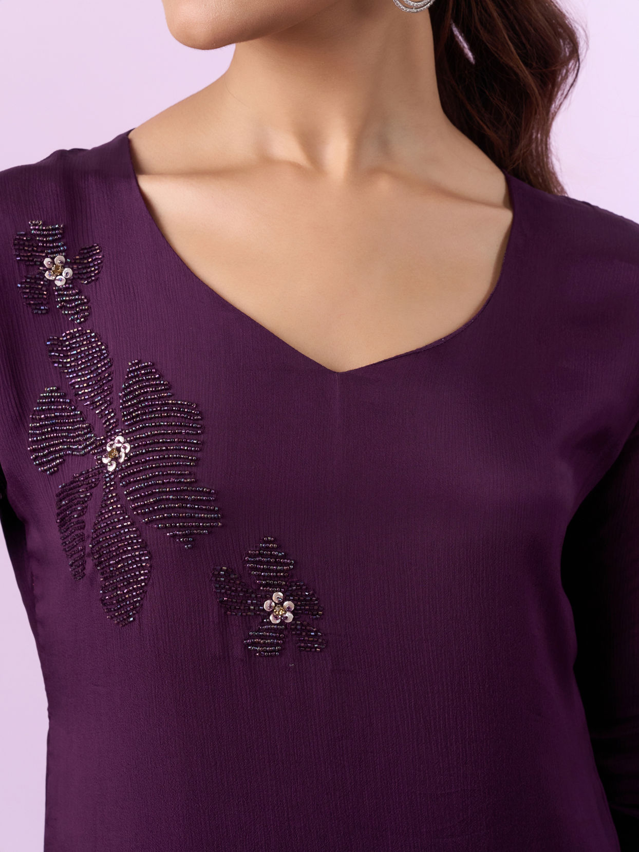 Mohey Women Gleaming Wine Palazzo Suit